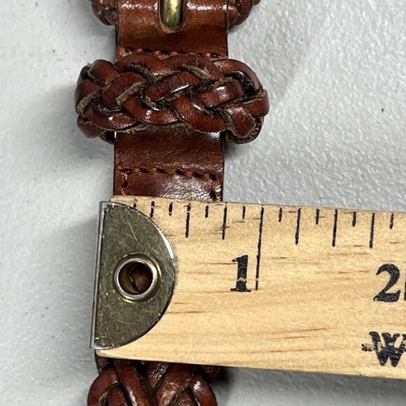 Cole Haan Leather Woven Braided Belt Mens 28 Brown Wrapped Buckle Slim 3/4" - Picture 7 of 8